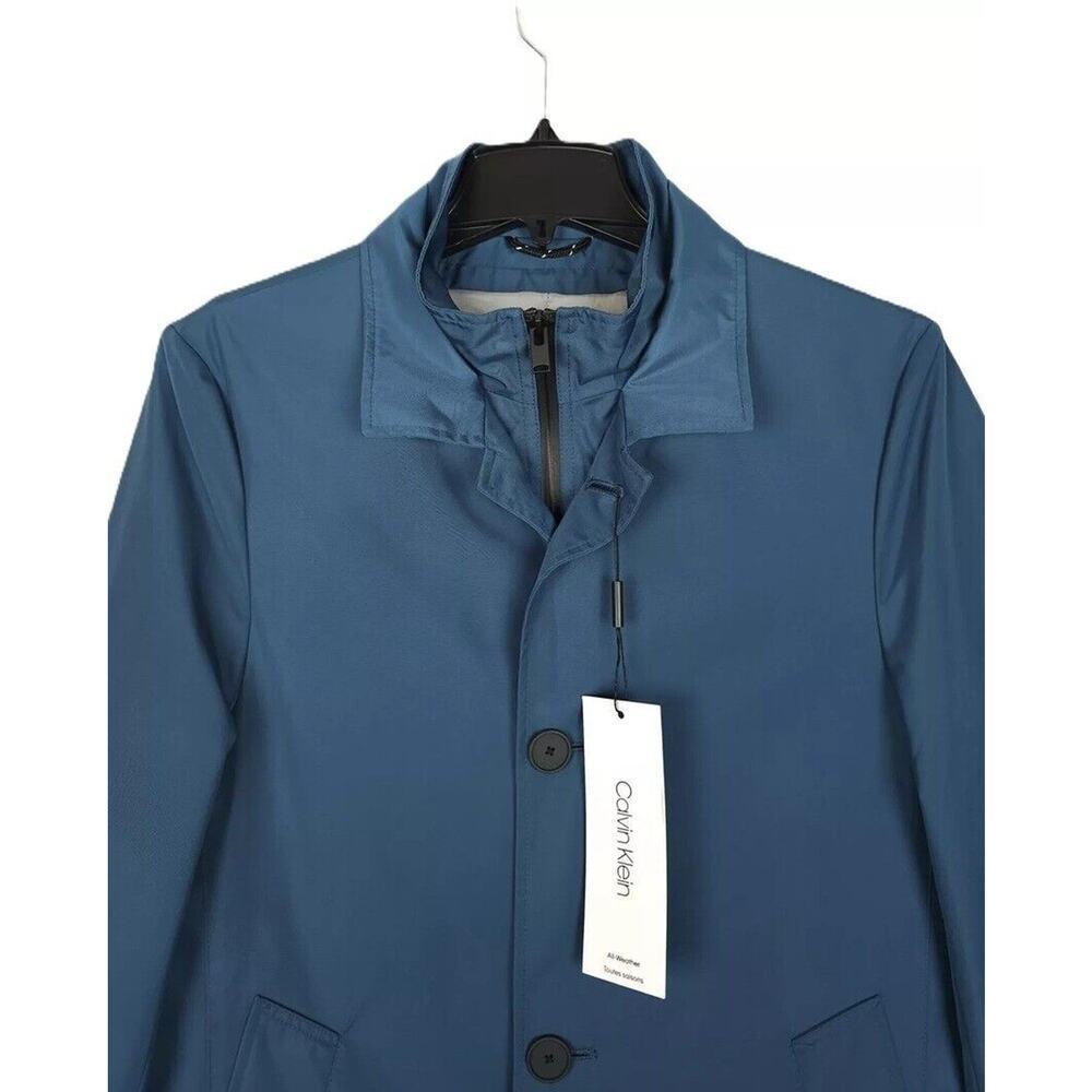 Calvin Klein Mens Munson Slim Fit Raincoat 48R Blue Water Resistant Lined NWT - Picture 5 of 7